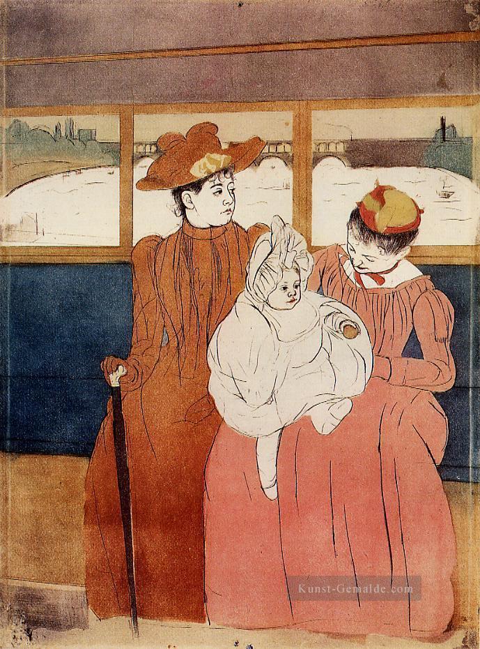 Innenraum einer Straßenbahn Vorbei an eine Brücke Mütter Kinder Mary Cassatt Ölgemälde